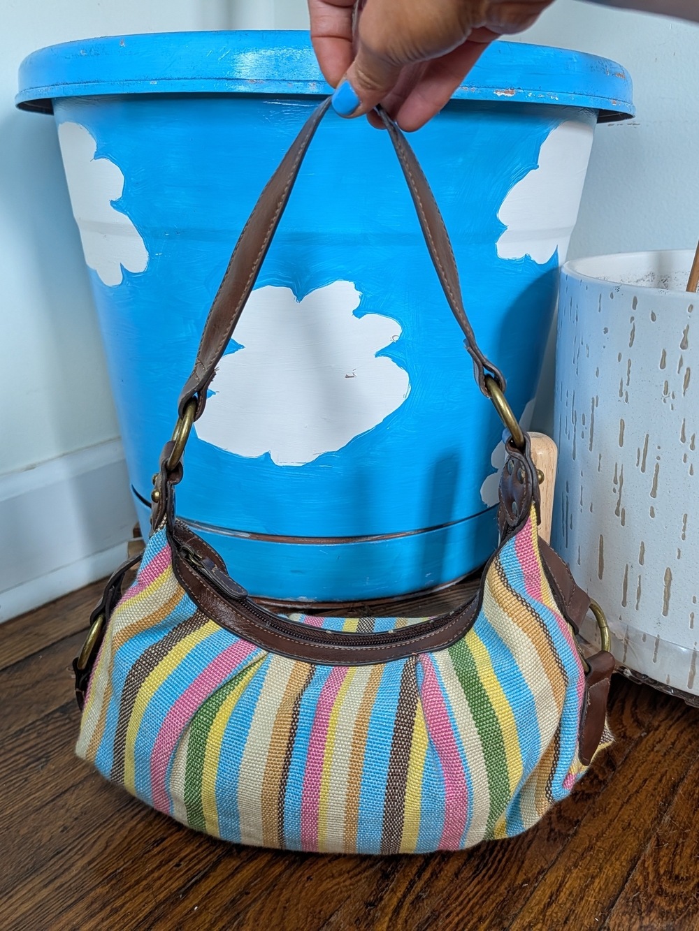 Rosetti Striped Shoulder Bag in Blue, Pink, Green, Yellow and Brown